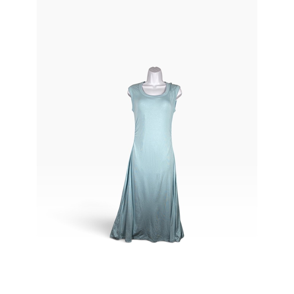 OGL Midi Dress Womens M Blue Excellent Ruched Side Sleeveless Scoop Neck